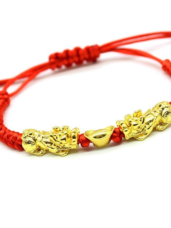 Double Pixiu Ingot & Lucky Red Rope Bracelet