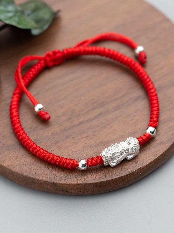 Red String Silver Pixiu Bracelet - Attract Windfall Luck